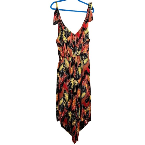 Tropical Leaf Print Sleeveless Jumpsuit With Asymmetrical Hem & Adjustable Strap - Picture 1 of 9